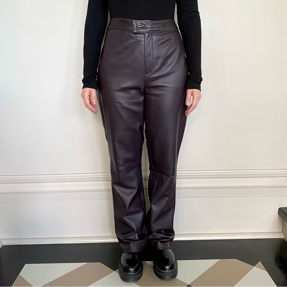 Vintage Michel Ambers 100% genuine leather dark aubergine high-waisted pants. 💜 - Picture 2 of 7